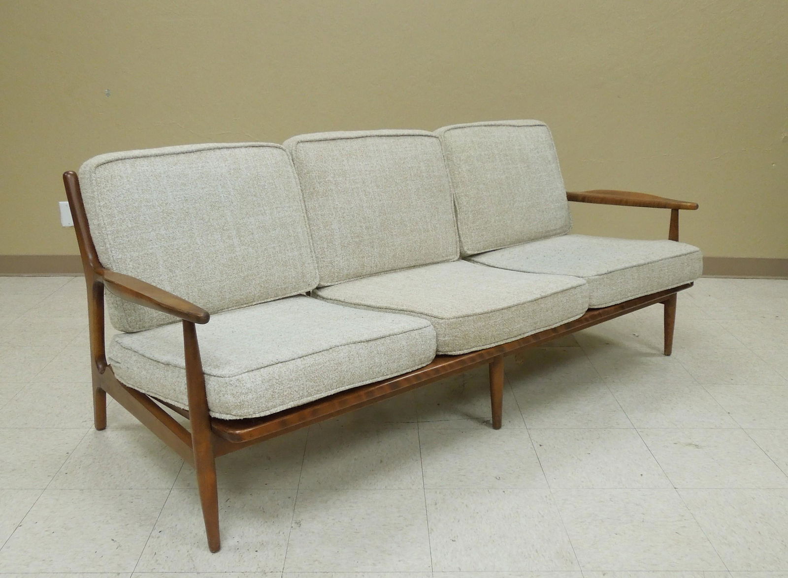 Mid 20th C. Modern Upholstered Walnut Sofa. (1 of 5)