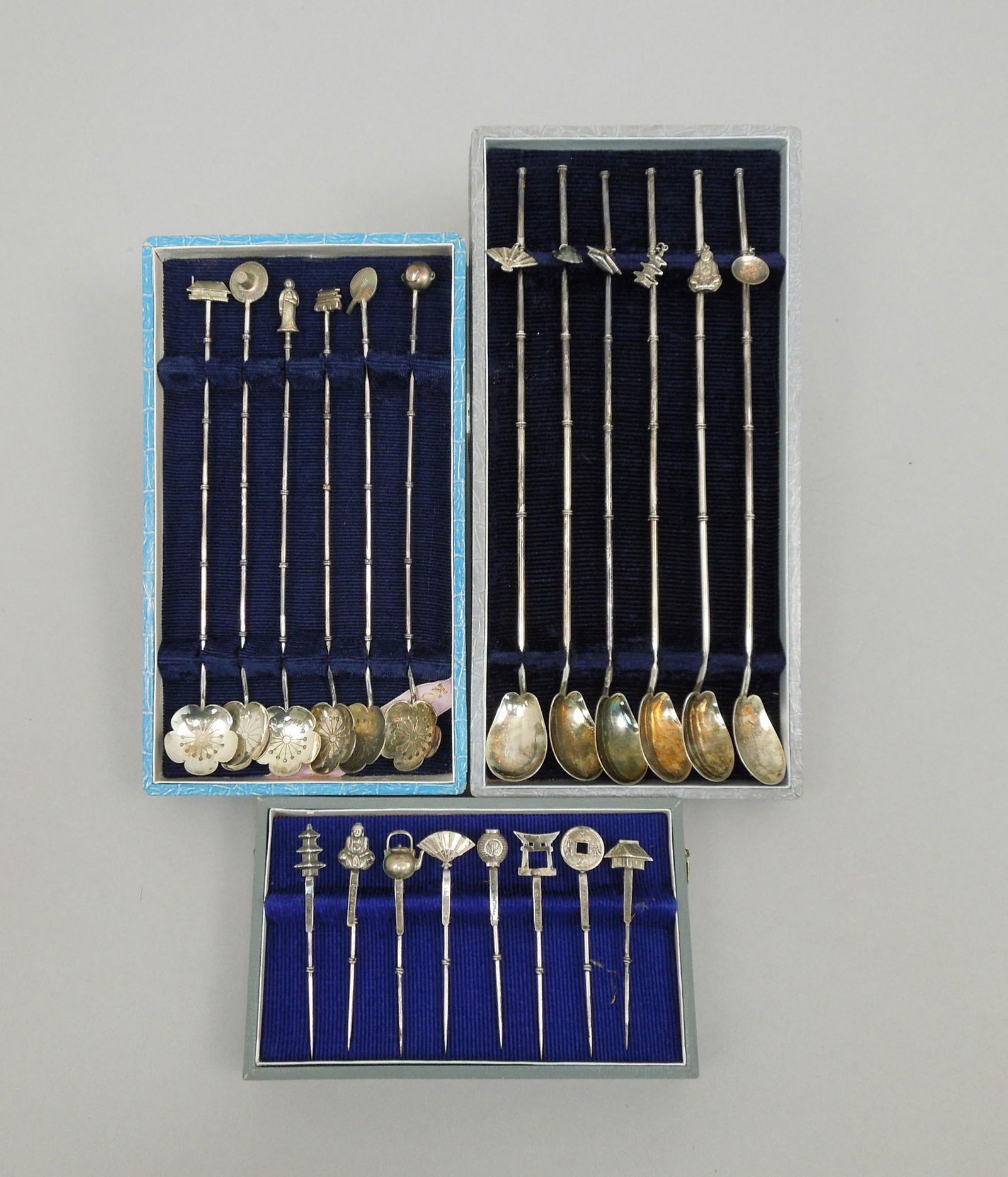 (3) Sets of Chinese Silver Cocktail Spoons & Picks. (1 of 6)
