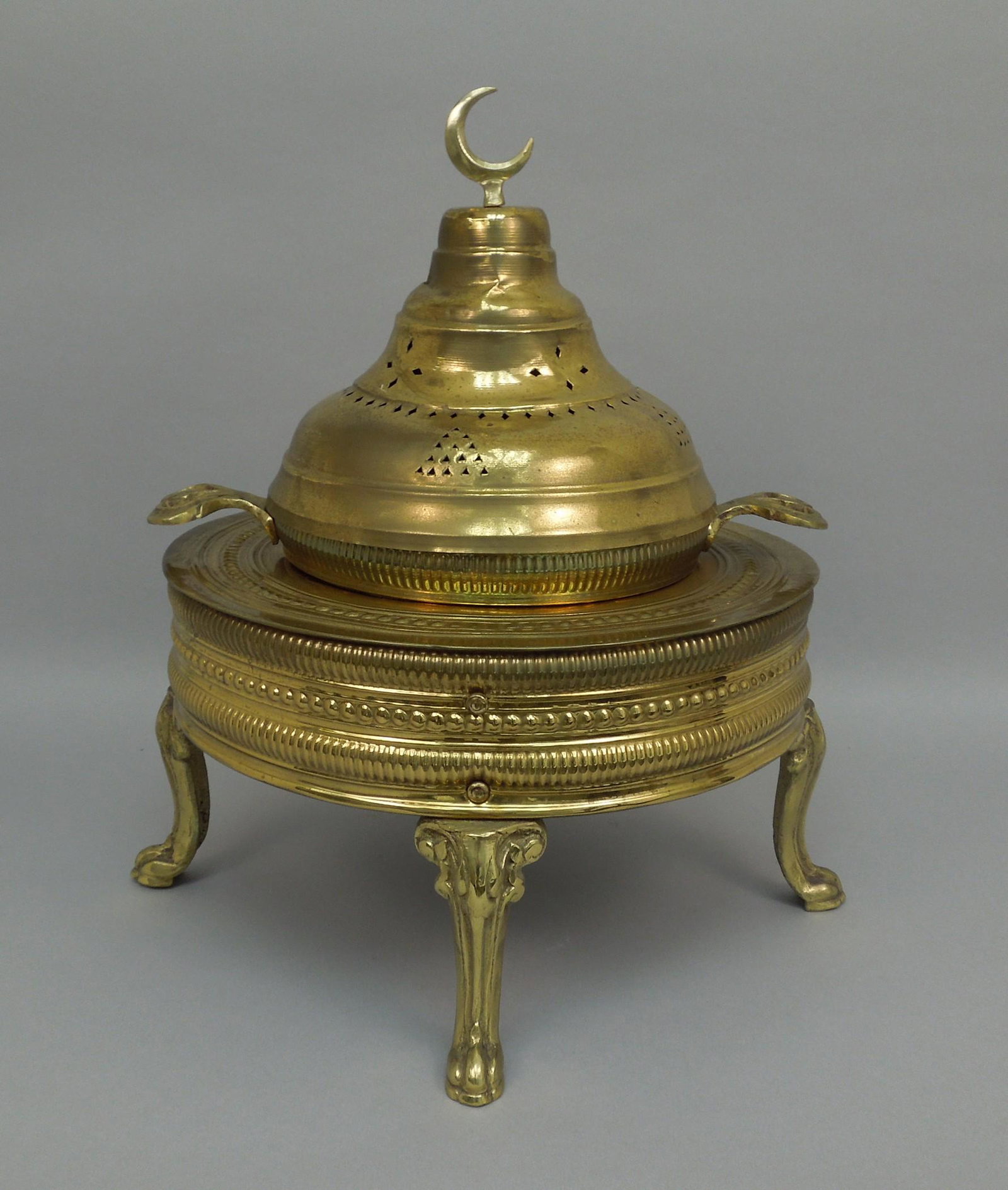 Turkish Brass Brazier with Crescent Finial. (1 of 1)
