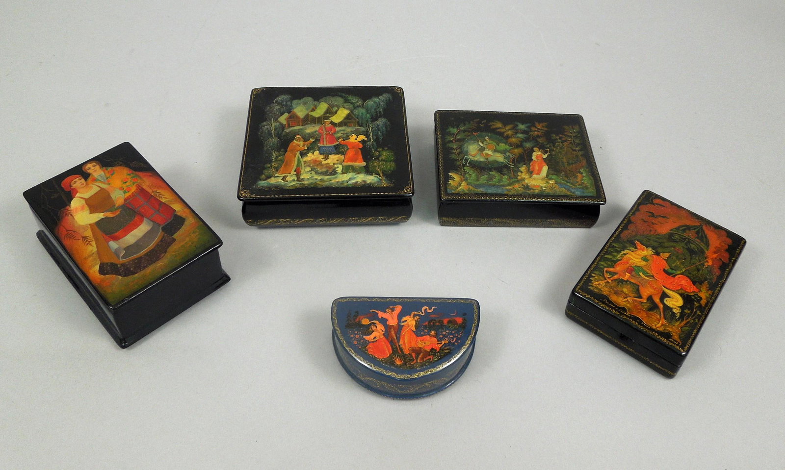 (5) Russian Lacquer Boxes. (1 of 1)