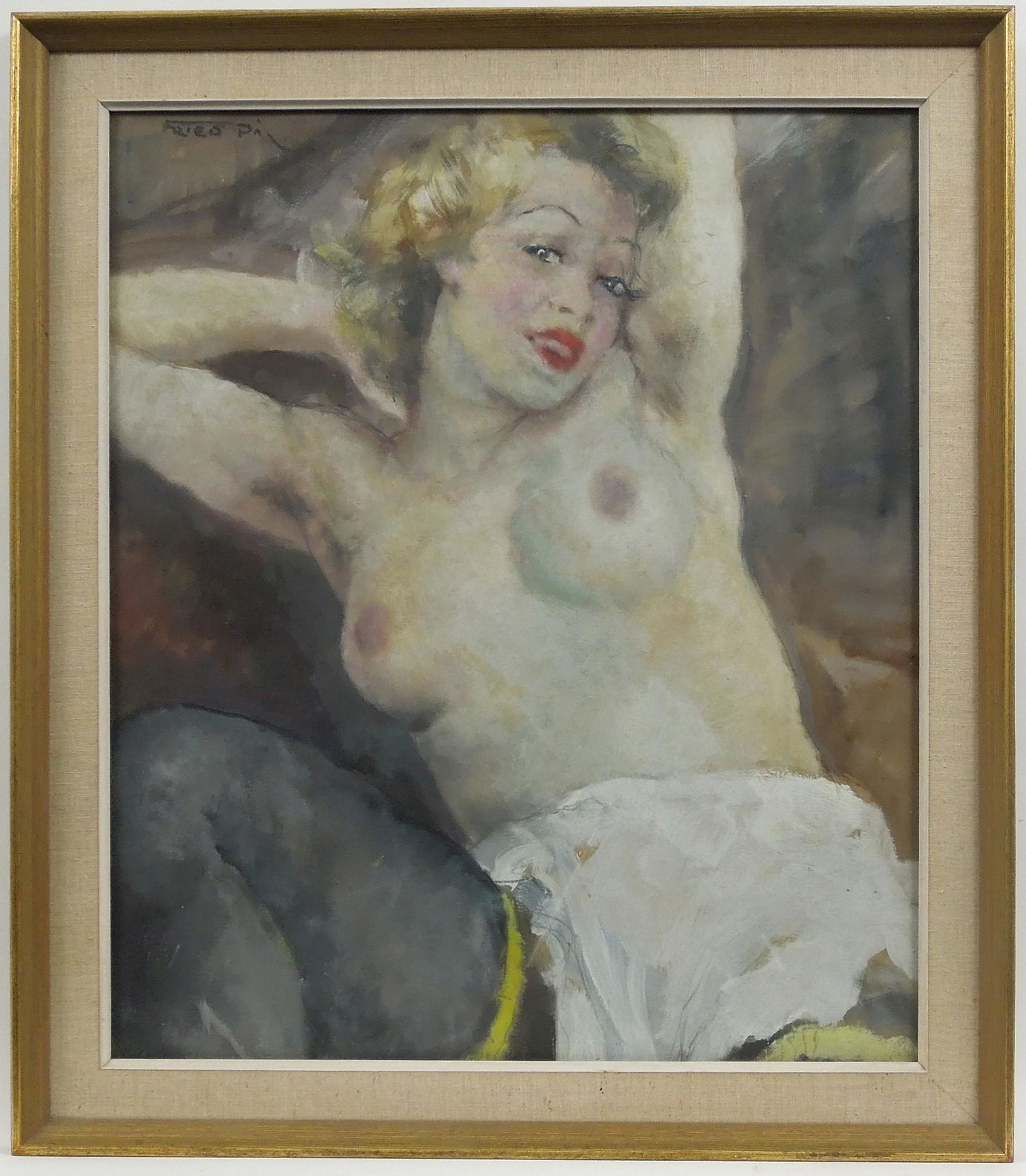 Fried Pal, Pastel / Gouache on Paper, Nude.: Fried Pal (Hungarian / American 1893 - 1976), Pastel / Gouache on paper, portrait study of a partially nude female. Signed upper left Fried Pal . Sight 22-1/2" x 19", overall 27" x 23-1/2".