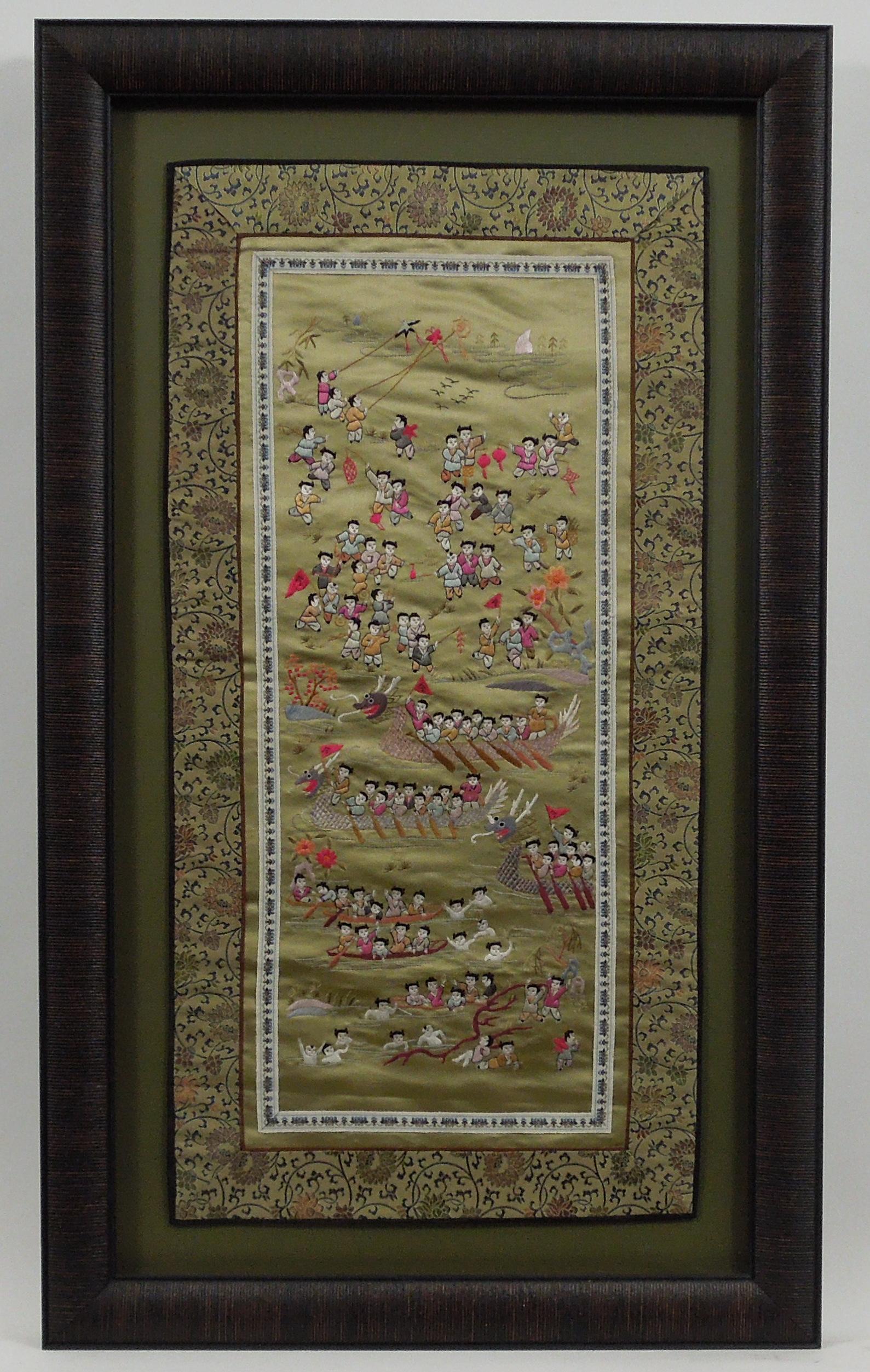 Chinese Embroidered Silk Textile Panel. (1 of 3)