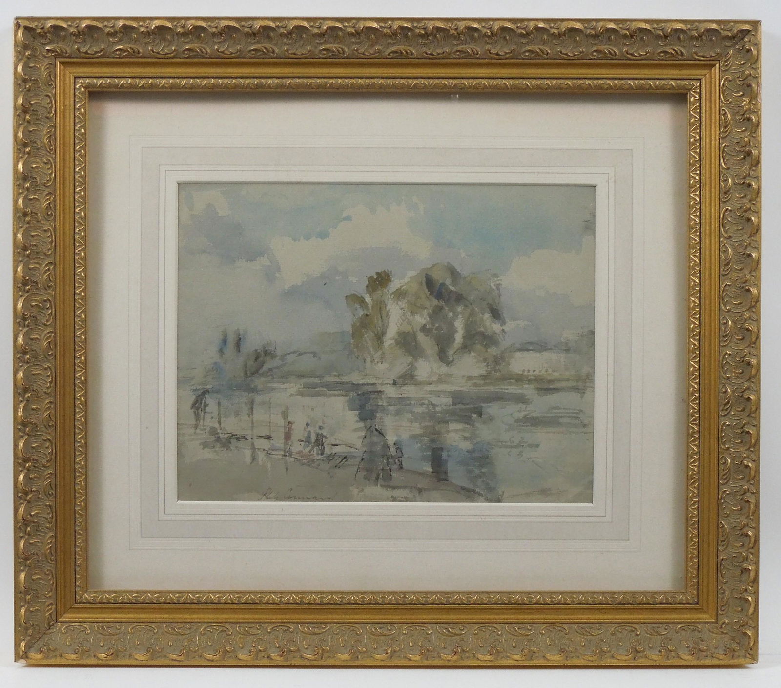 Philip Connard Watercolor, Lakefront Scene. (1 of 3)