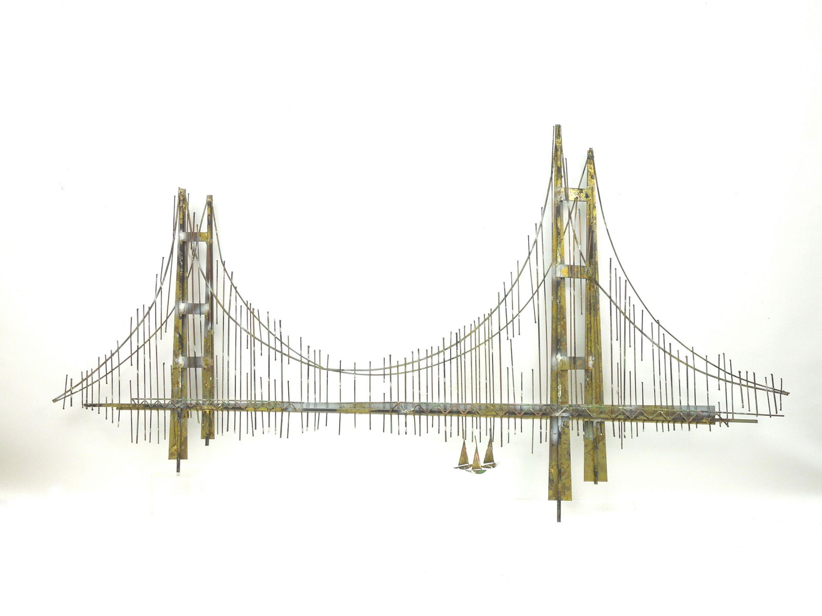 Curtis Jere Metal Wall Sculpture, Suspension Bridge.: Curtis Jere metal wall sculpture, Suspension Bridge. Signed. 59" x 32".