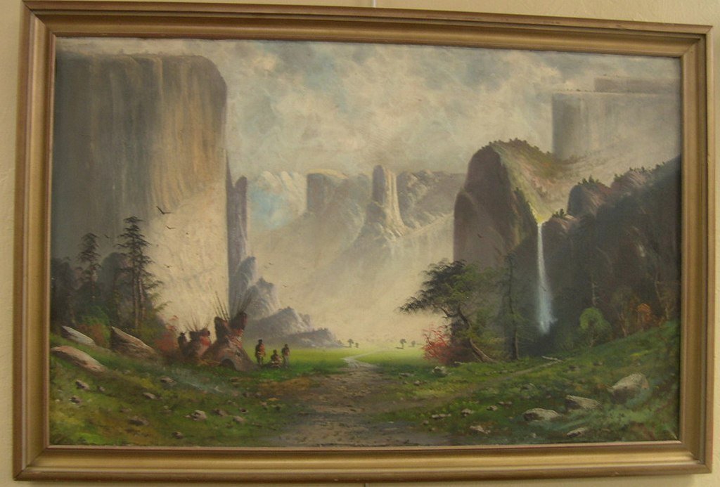 Oil Painting Joseph John Englehart Yosemite Valley: Oil on Canvas, Joseph John Englehart (American, 1867-1915), Yosemite Valley encampment landscape, Signed lower right J.Hart. Handwritten verso on stretcher "Oakland Iowa and Tommy & Moore". Sight: 29 