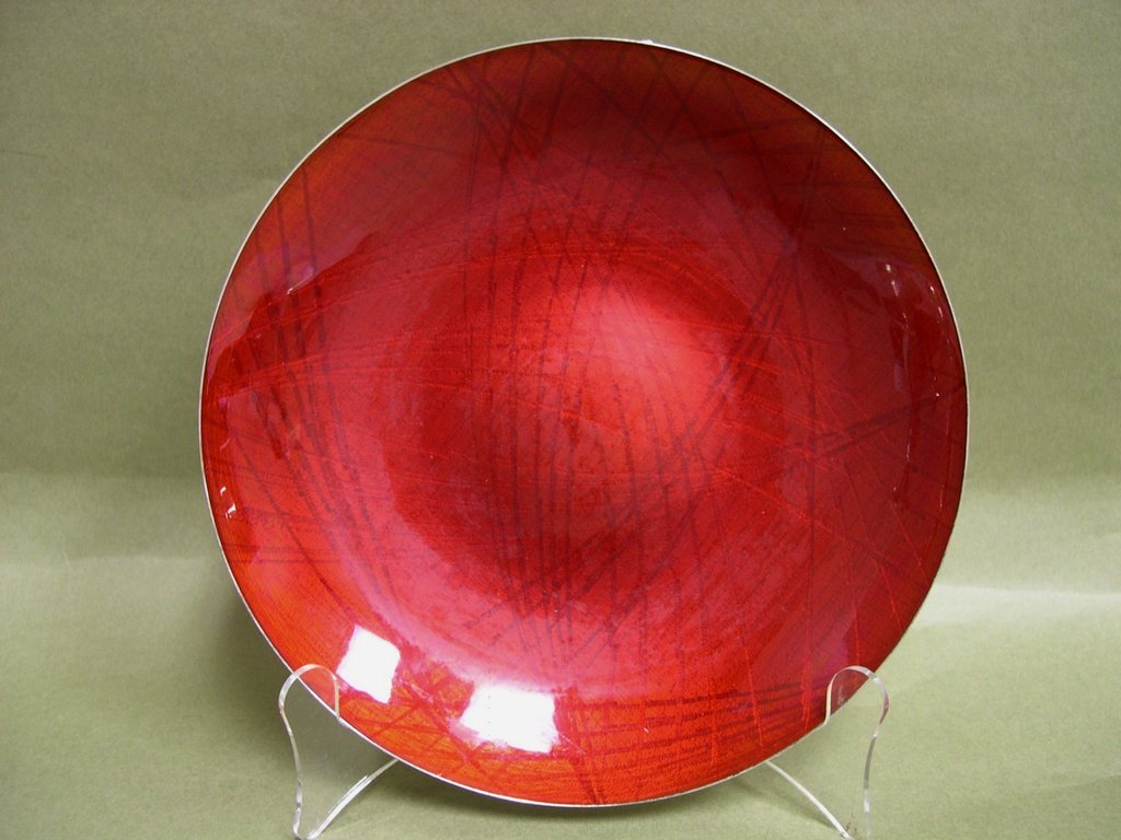 J.Tostrup Norway Sterling and Enamel Bowl: Jacob Tostrup Norway, sterling silver and red enamel bowl.rnStamped: Sterling J.Tostrup NorwayrnDiameter: 8 ¾ inchesrnWeight: 12.9 OZT