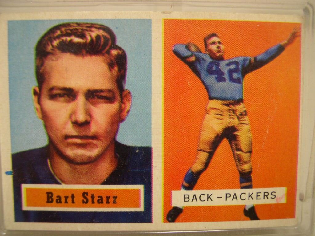 1957 Green Bay Packers Bart Starr Topps Rookie Card 119: A 1957 Green Bay Packers and Bart Starr Topps Rookie Card #119.