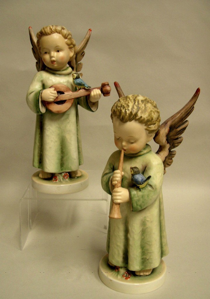 (2) Hummel Goebel Figures "Festival Harmony" 10.5 inch: (2) Hummel Goebel Figures "Festival Harmony" Angels playing trumpet and banjo , 173/II signed Thomas Schliffer 1988, the other GS 79. Height: 10 1/2 inches