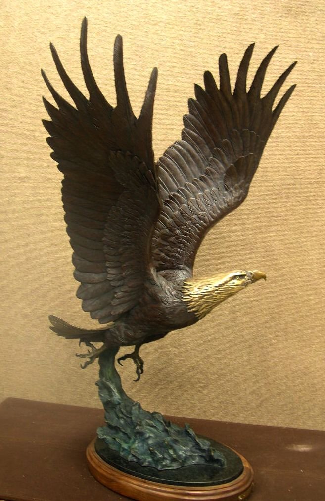 Bronze Eagle "Legacy" by Dr. Robert Taylor: Original Bronze Eagle Sculpture by Dr. Robert Taylor titled LEGACY, mounted on a wood and marble base. Overall Dimensions: Ht: 40 x 21 x 24 inches