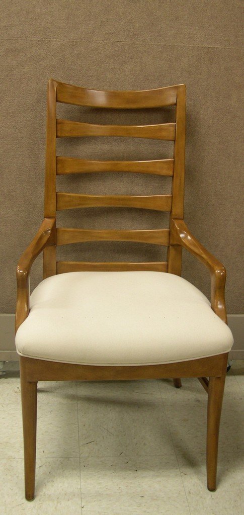 Keno Brothers Side Chair “The Tower Back I": Keno Brothers side chair “The Tower Back I. Bleached Maple with fabric seat. Signed by Leigh & Leslie Keno, centered by the Keno plaque (on underside of seat rail). Dimensions: 21 x 23 x 44 inches