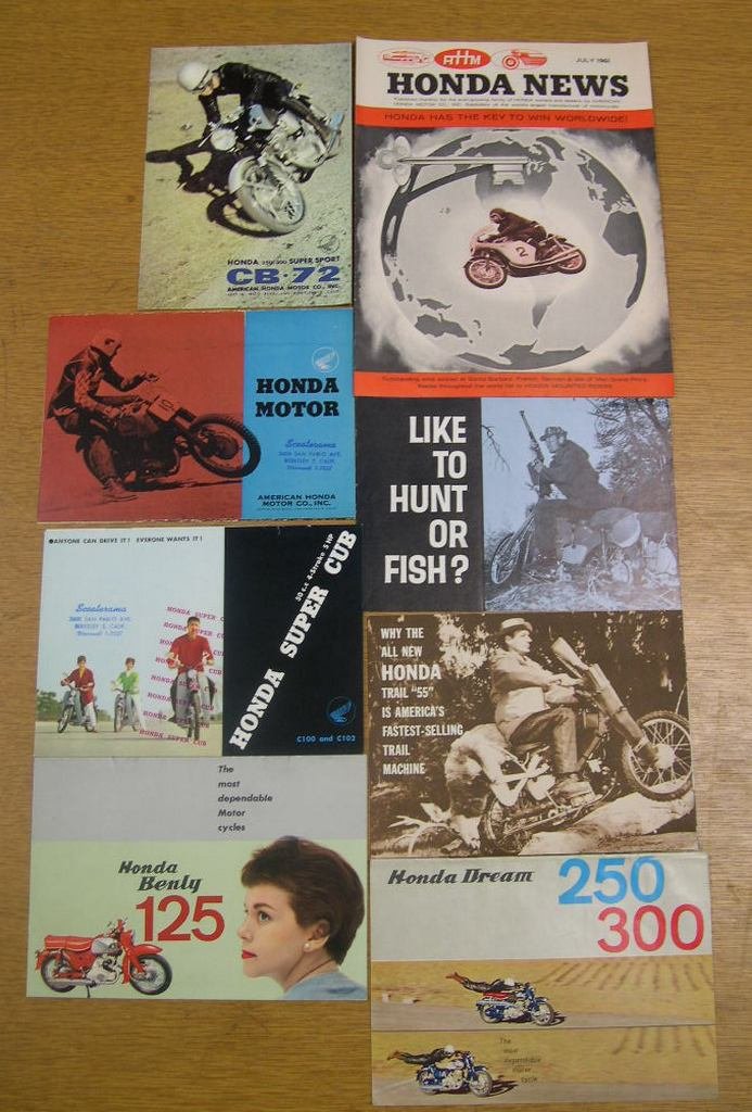 8 Vintage Honda Motorcycle Brochures/Pamphlets