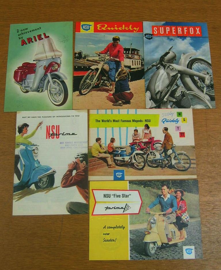 6 Vintage Scooter & Moped Brochures Ariel-Prima-NSU etc