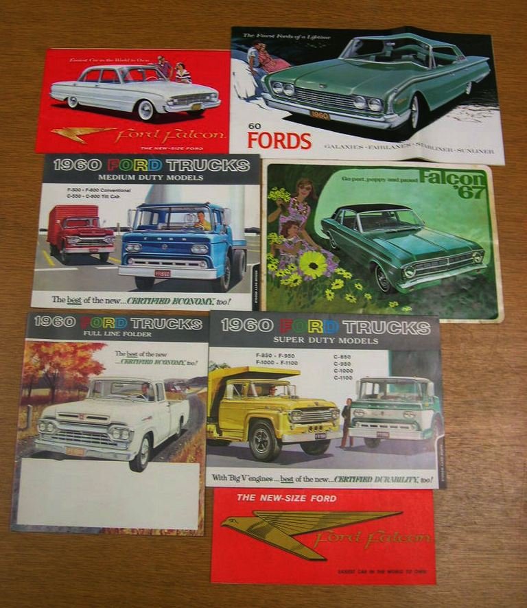 7 Vintage Ford Car & Truck Brochures incl. Falcon