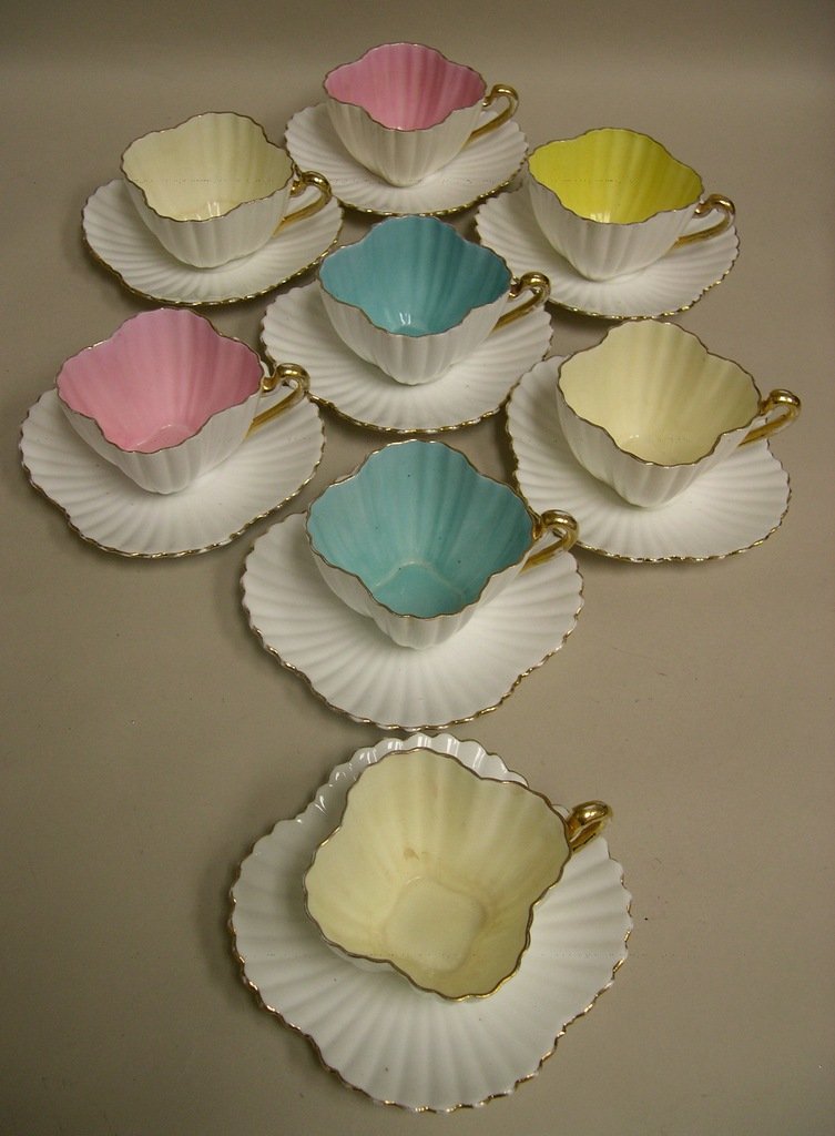 8 Antique Wileman England Porcelain Cups & Saucers