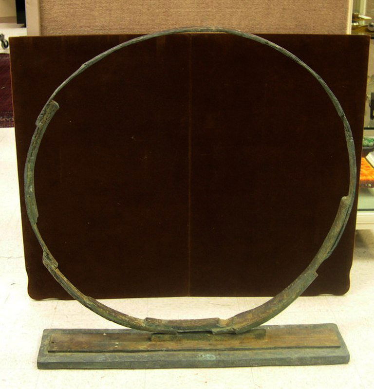 Bruno Romeda Bronze Sculpture, Circle: Bronze sculpture by Bruno Romeda (ITALIAN, 1933), Circle, Untitled. Purchased from Kouros Gallery New York 1989. Can be displayed outdoors. Dimensions: Ht: 38 x 36 x 7 1/4 inches