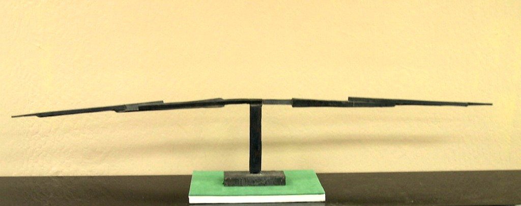 Bruno Romeda Bronze Sculpture "Ligne au Mouse": BRUNO ROMEDA (Italian, 1933), Bronze sculpture “Ligne au Mouse”. Purchased from the Artist, France 1986. Dimensions: 75 ½ x 13 ½ x 4 inches approximately.