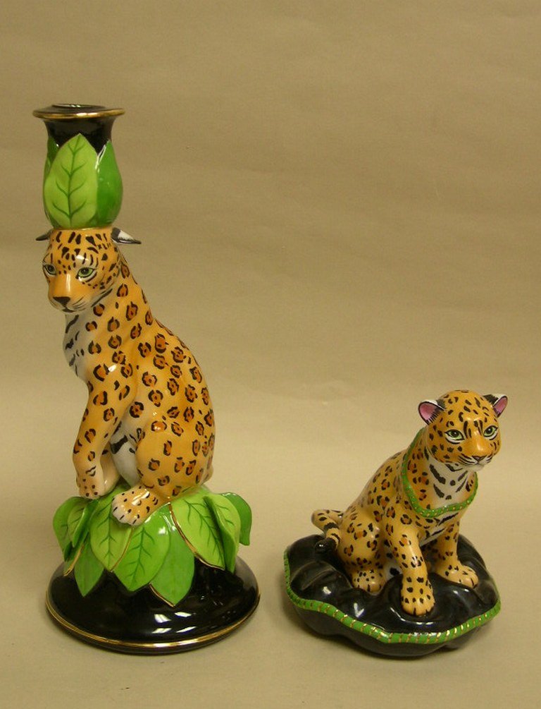 Lynn Chase Jaguar Jungle Candlestick & Jaguar Figure
