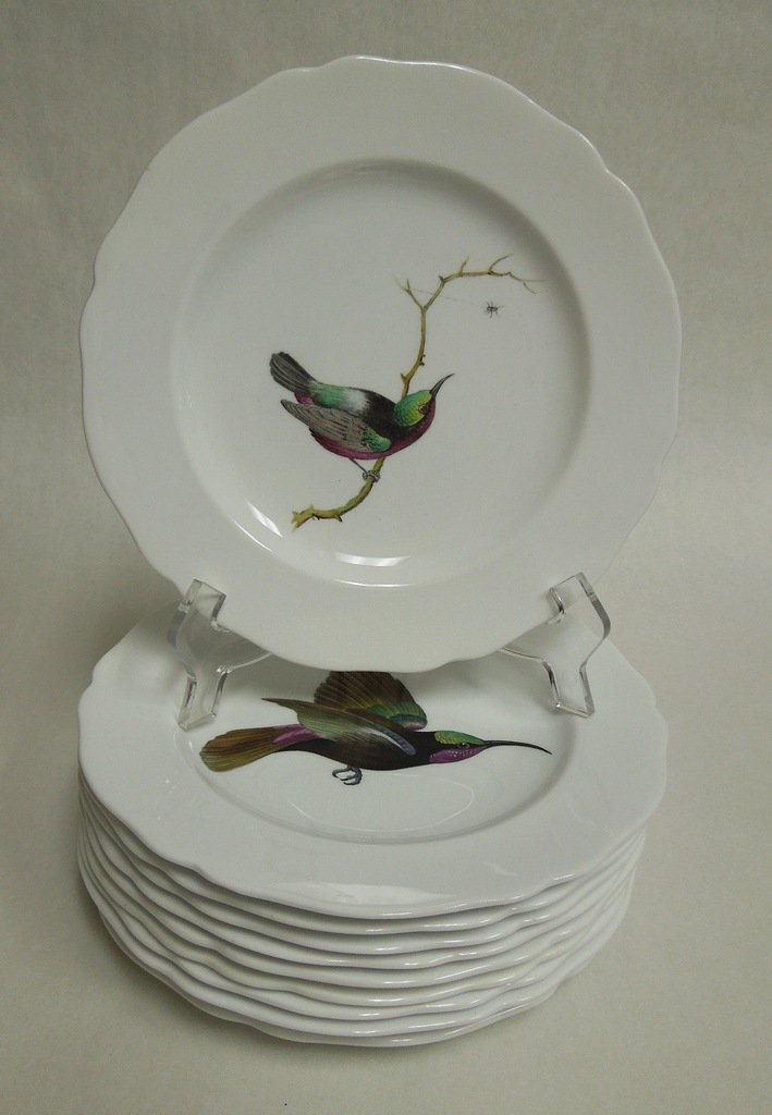 (10) Copeland Spode White Porcelain Plates decorated: (10) Copeland Spode White Porcelain Plates decorated with Birds. Diameter: 9 inches.