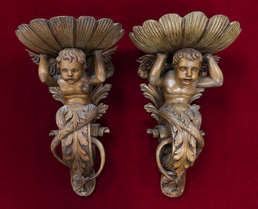 Pair of Carved Wood Wall Brackets. (1 of 6)