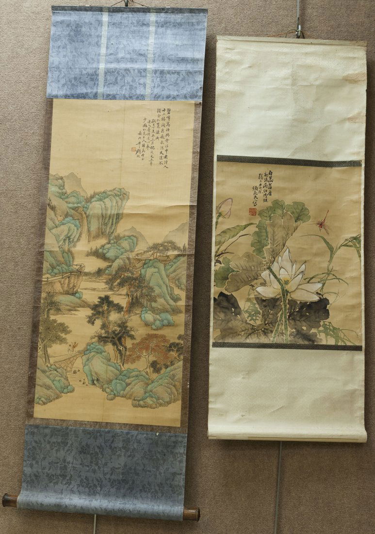 (2) Asian Hand Colored Scrolls. (1 of 10)