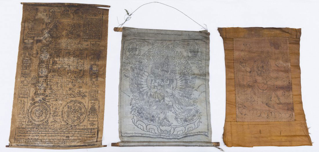 (3) Tibetan Thangka Style Textiles. (1 of 9)