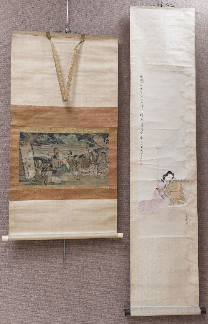 (2) Asian Hand Colored Scrolls. (1 of 8)