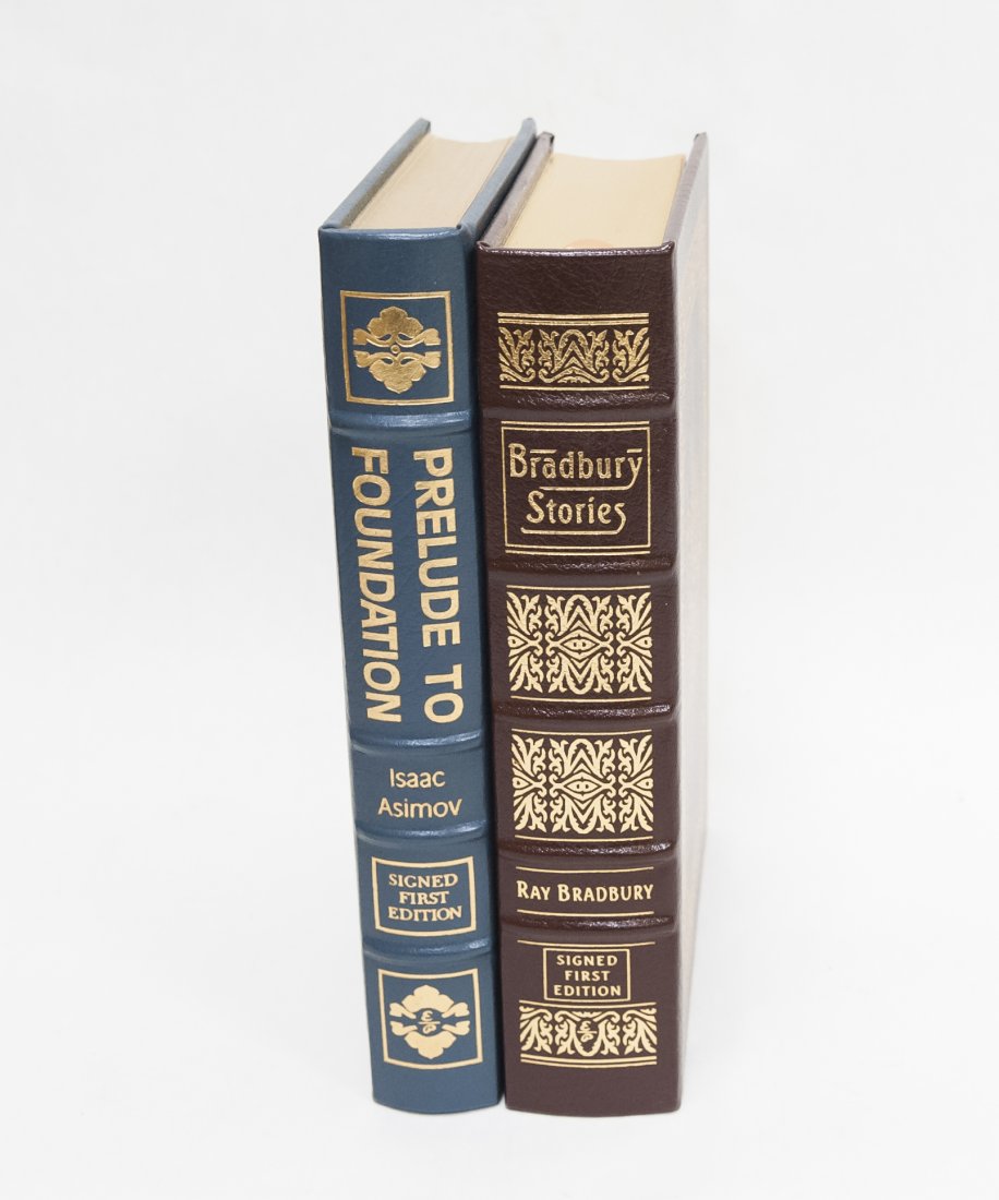 (2) Easton Press Signed Leather Bound Novels.: (2) Easton Press, signed, leather bound novels; Prelude to Foundation by Isaac Asimov, signed First Edition, 1988 & Bradbury Stories by Ray Bradbury, signed limited First Edition (94/1000) with Certif