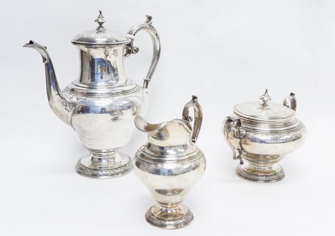 Towle Sterling "Old Brocade" 3-pc Coffee Set. (1 of 10)