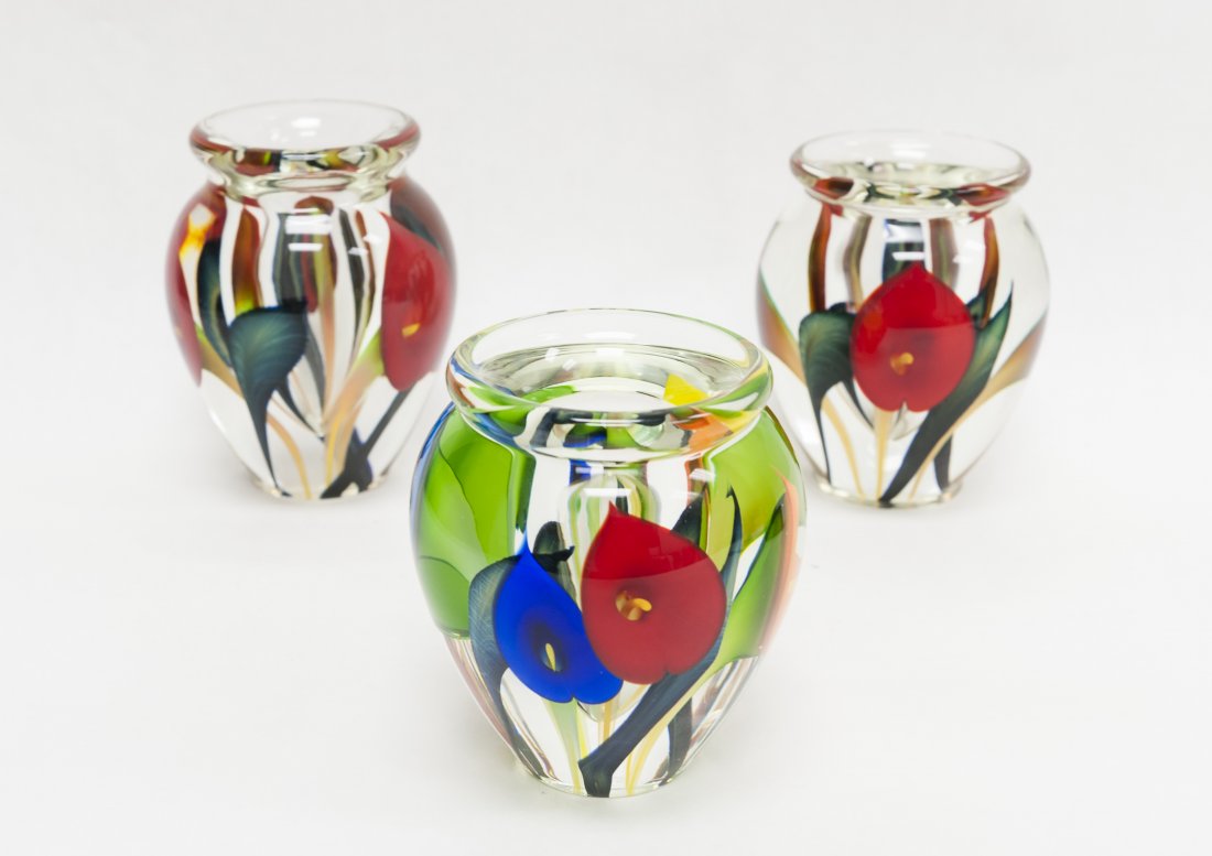 (3) Scott Bayless Art Glass Paperweight Vases. (1 of 9)