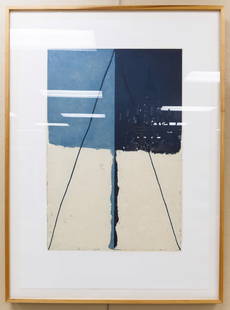 Shoichi Ida, Color Aquatint with Drypoint.: Shoichi Ida (Japanese, born 1941), color aquatint with drypoint printed on gampi paper chine collé, "Between Vertical and Horizon San Pablo Ave No. 2", 1984. Signed titled and numbered 1/35 in lower