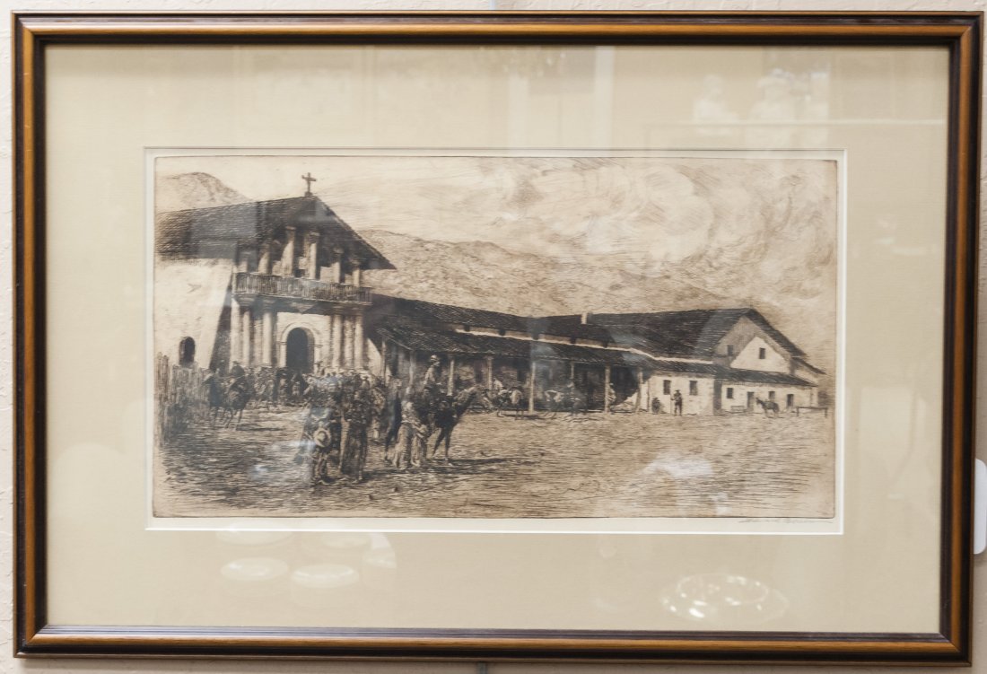 Edward Borein Etching, Mission Delores. (1 of 6)