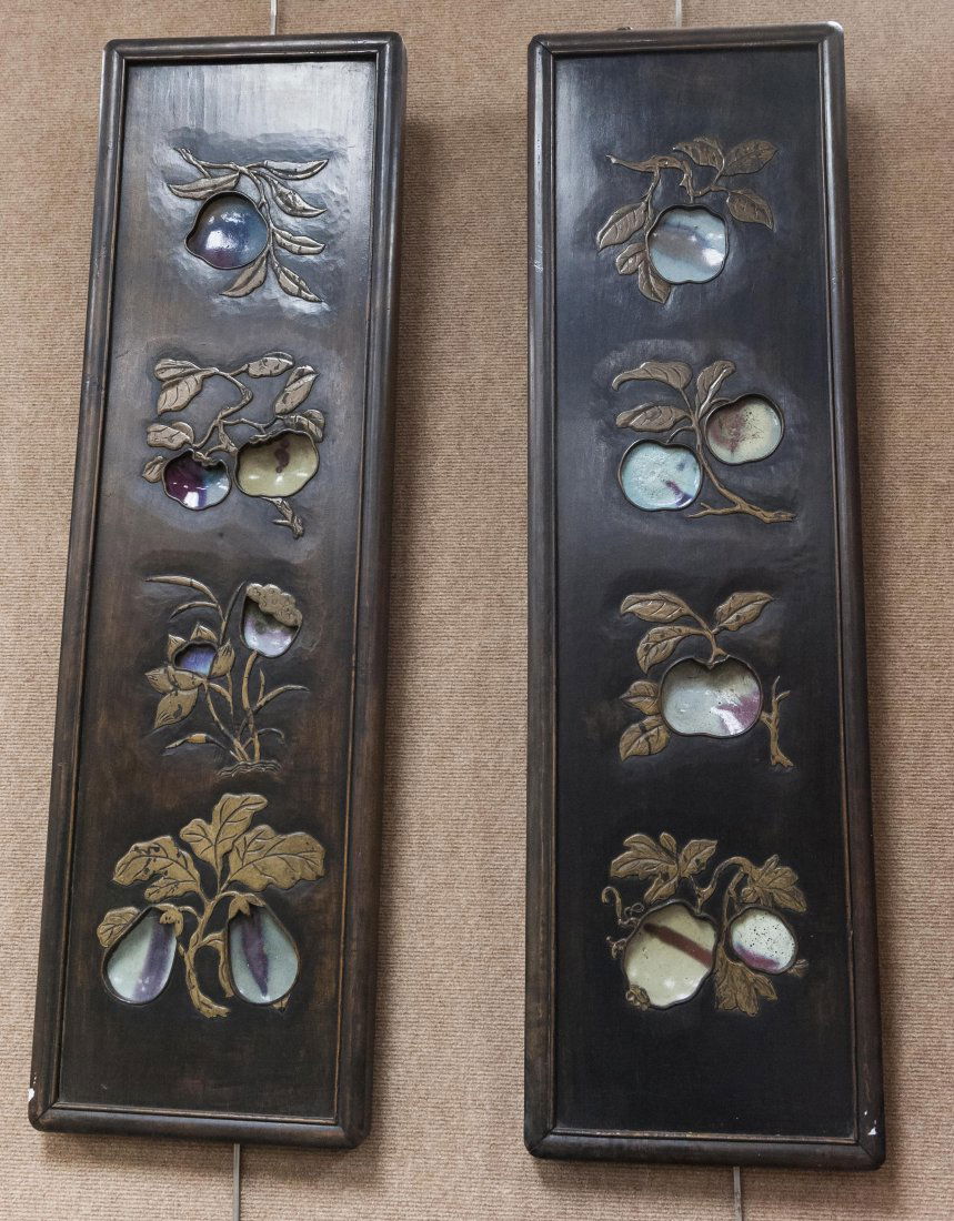 Pair of Chinese Wood and Porcelain Plaques. (1 of 7)