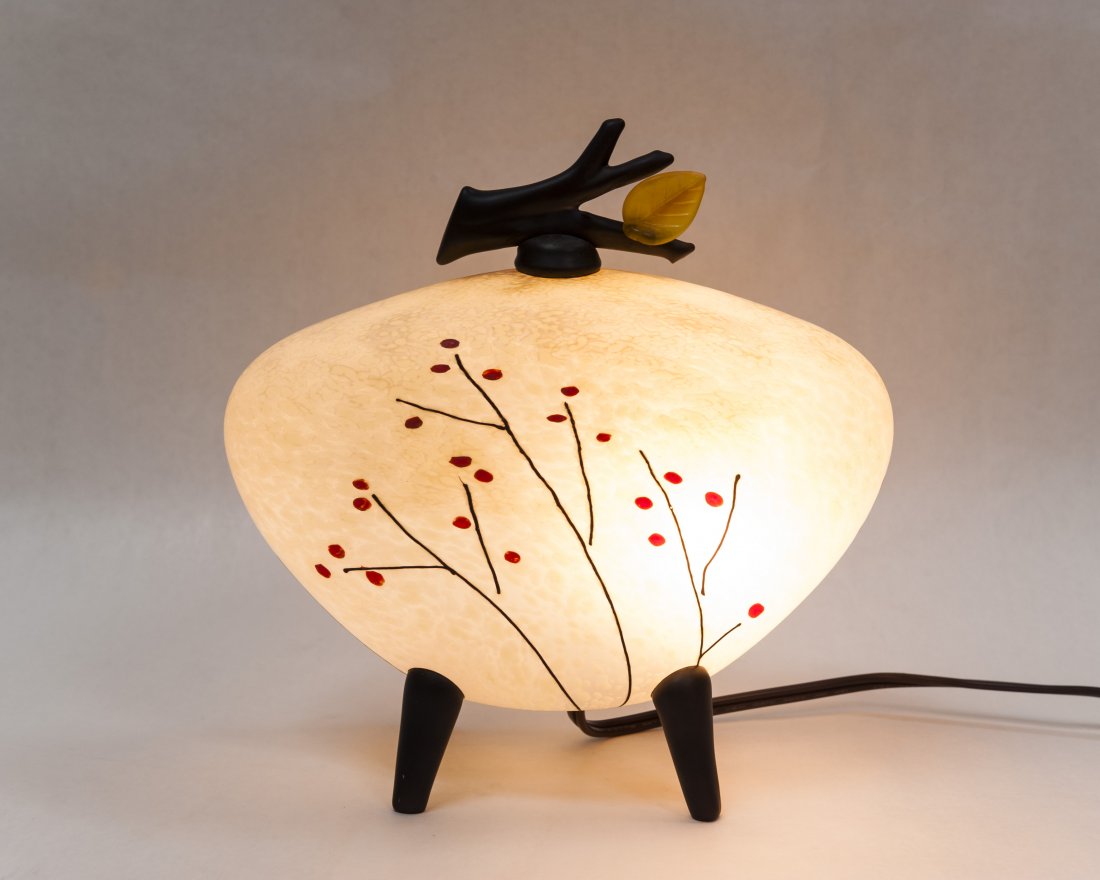 Melanie Leppla Kyoto Lantern.: Melanie Leppla red berries and gold leaf Kyoto branch lantern. Kyoto Lanterns are a series of sculptural lighting that capture the studied beauty and simplicity of the Japanese aesthetic while utilizi