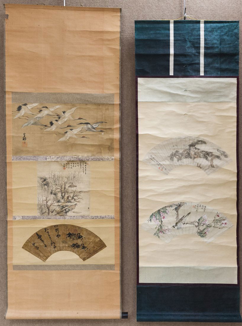 (2) Asian Hand Colored Scrolls on Paper. (1 of 10)