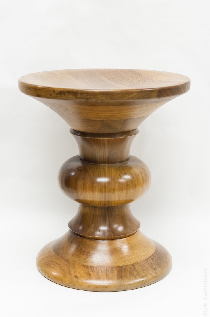 Charles & Ray Eames Herman Miller Time-Life Stool.: Charles & Ray Eames Time-Life stool by Herman Miller. Turned walnut, circa 1960s. (Height: 15", Diameter: 13" approximately).