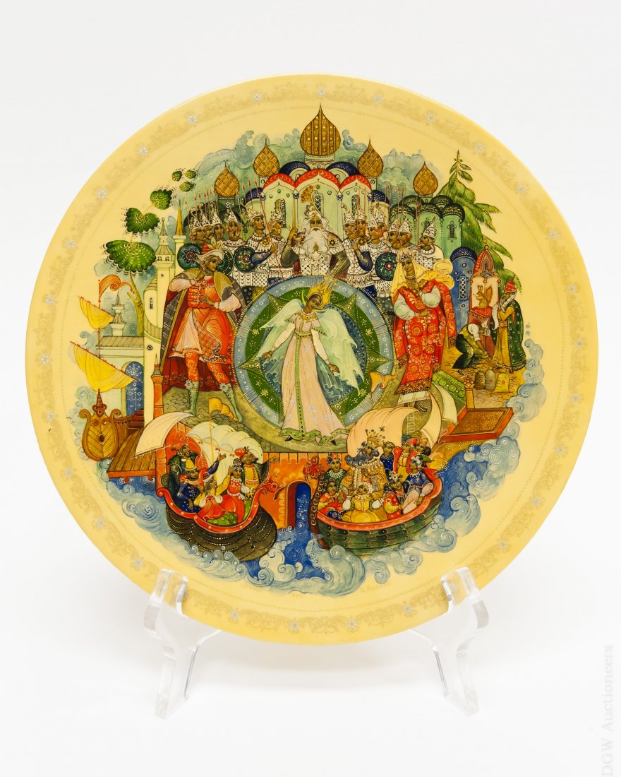 Russian Palekh Lacquer Plate. (1 of 10)