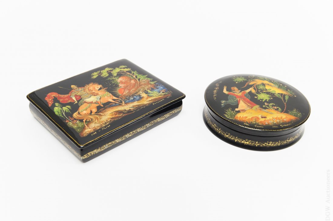 (2) Russian Palekh Lacquer Boxes. (1 of 10)