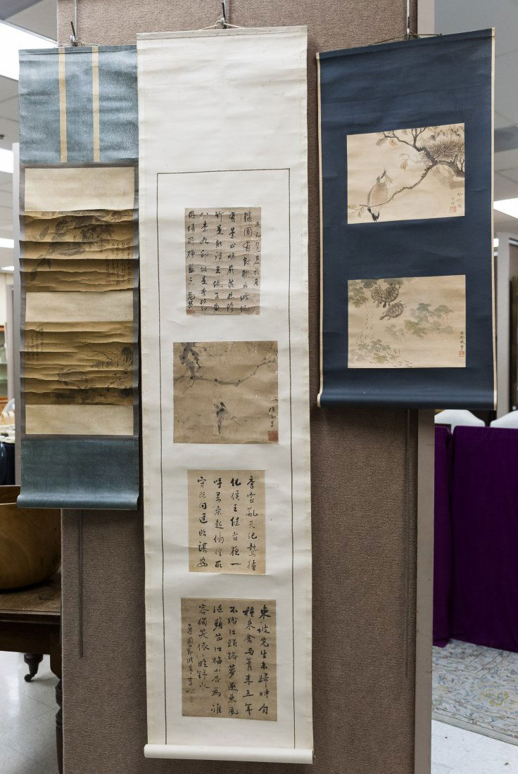 (3) Asian Hand Colored Scrolls. (1 of 10)