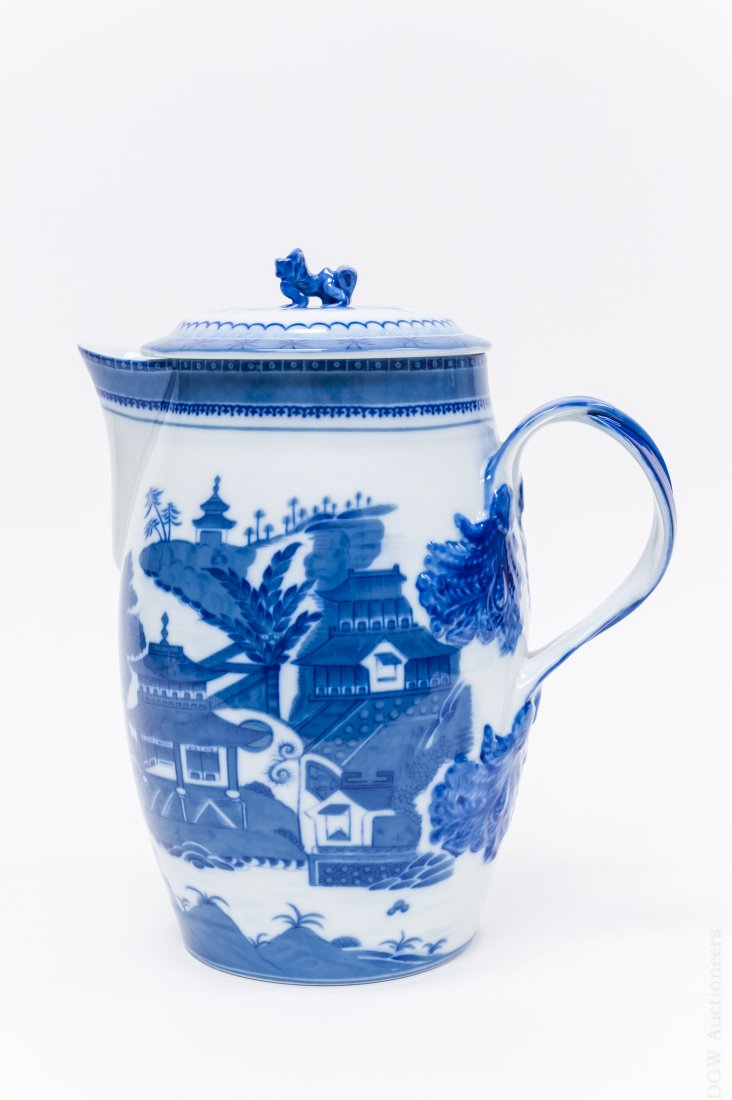 Mottahedeh Porcelain Covered Jug.: Mottahedeh blue and white porcelain ‘Vista Alegre’ covered jug. #HC140. (Approx. 11 1/2" tall).