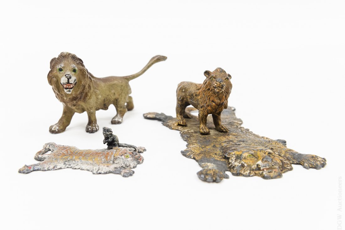 (3) Cold Painted Bronze Lion Figures. (1 of 10)