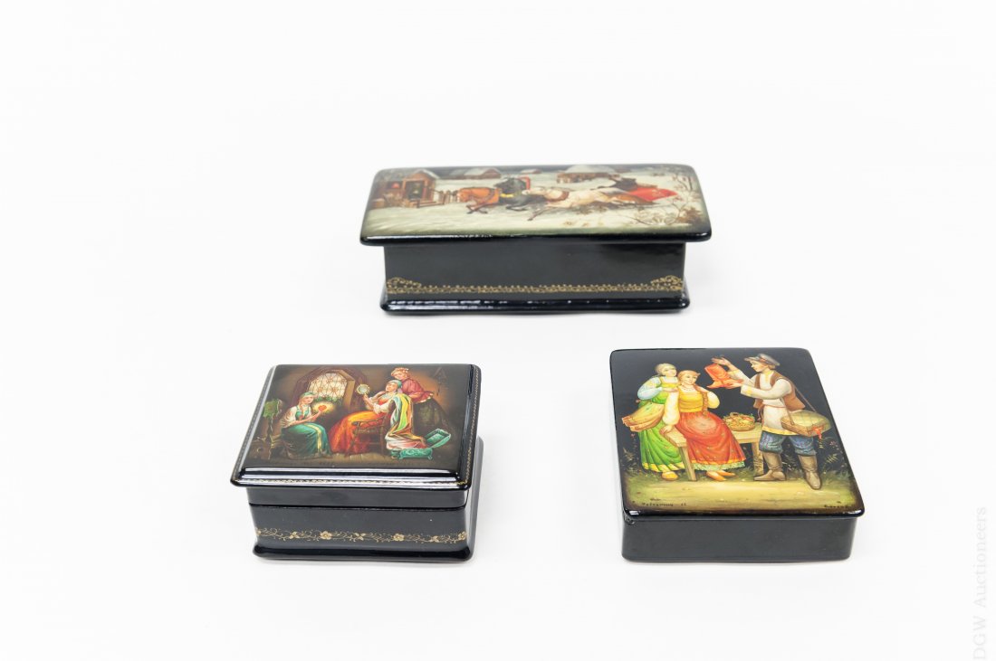 (3) Russian Fedoskino Lacquer Boxes. (1 of 7)