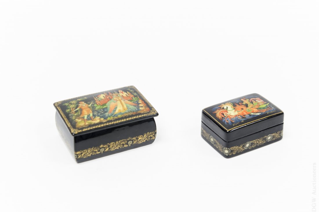(2) Russian Palekh Lacquer Boxes. (1 of 9)