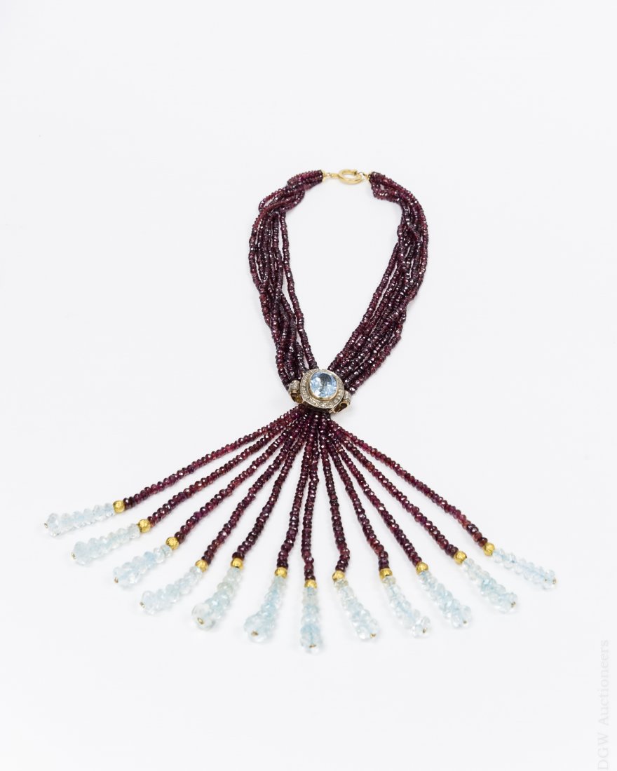 Garnet, Blue Topaz, Diamond and Gold Necklace (1 of 7)