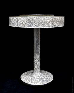 I.M. Pei Table Lamp.: I.M. Pei (Chinese American, born 1917) table lamp. Silver metal and white enamel cloisonné 4-light table lamp. Integral circular shade. with conforming straight round standard and circular foot.