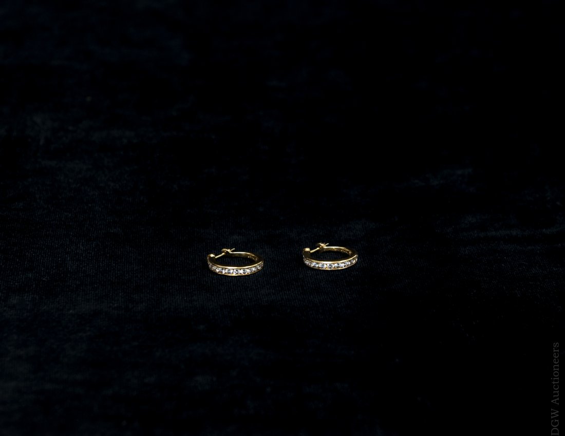 Pair of Gold and Diamond Hoop Earrings. (1 of 4)