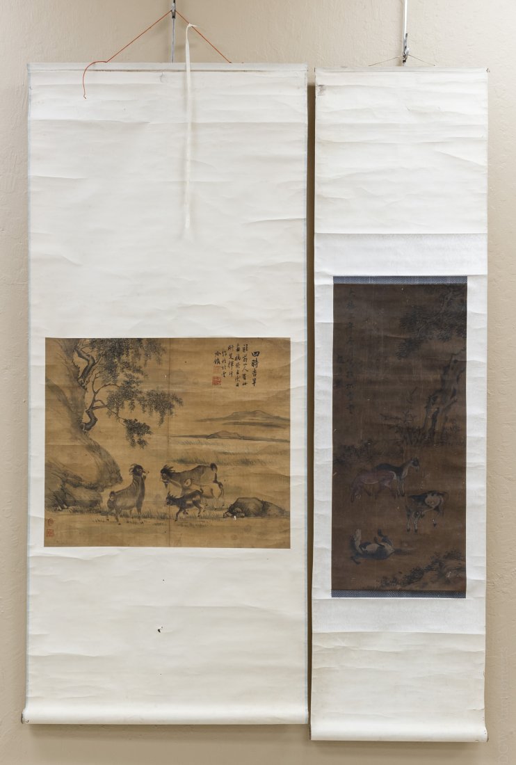 (2) Asian Hand Colored Scrolls. (1 of 10)