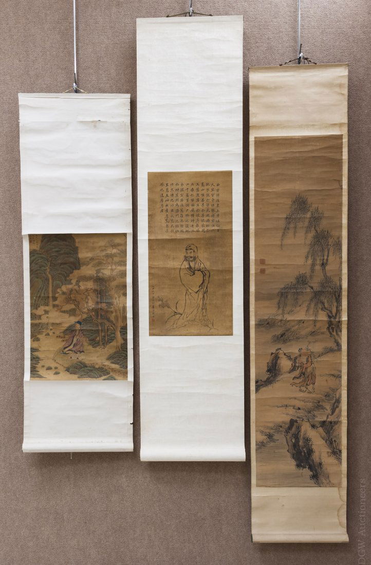 (3) Asian Hand Colored Scrolls. (1 of 10)