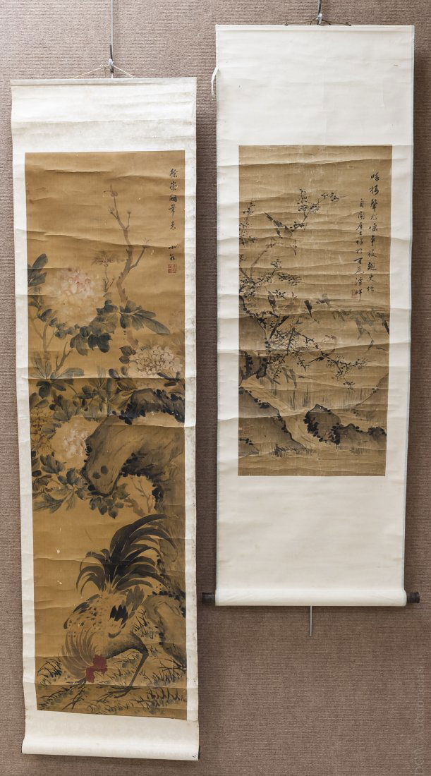 (2) Asian Hand Colored Scrolls. (1 of 8)