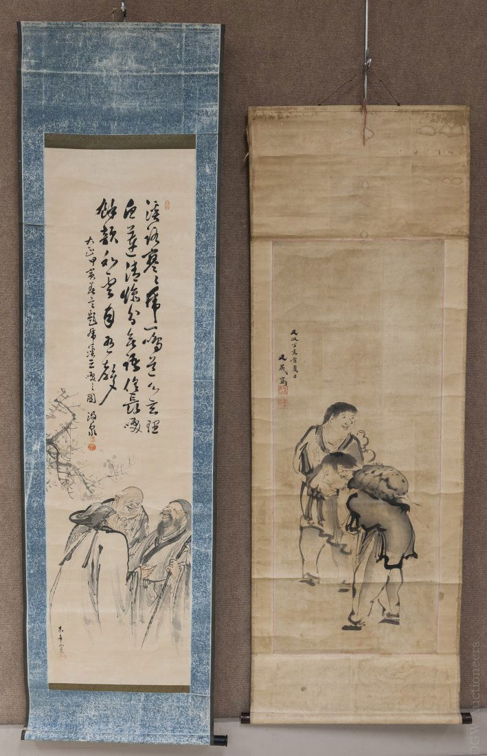 (2) Asian Hand Colored Scrolls. (1 of 10)