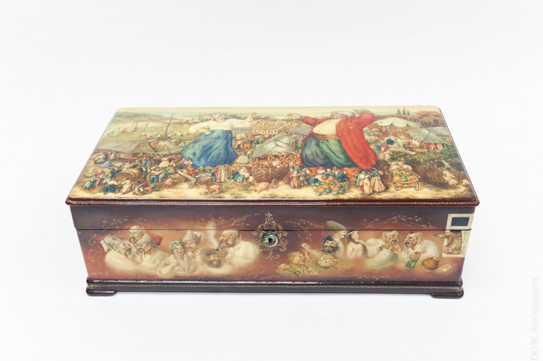 Oversized Otryaskin Fedoskino Russian Lacquer Box. (1 of 10)